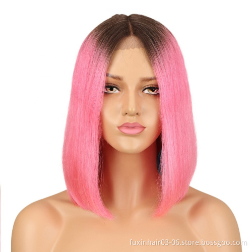 Pink Purple Red Blue Green Yellow Bob Lace Front Wigs 13x4 Pre Plucked Straight Virgin Brazilian Blonde Colored Wigs Human Hair